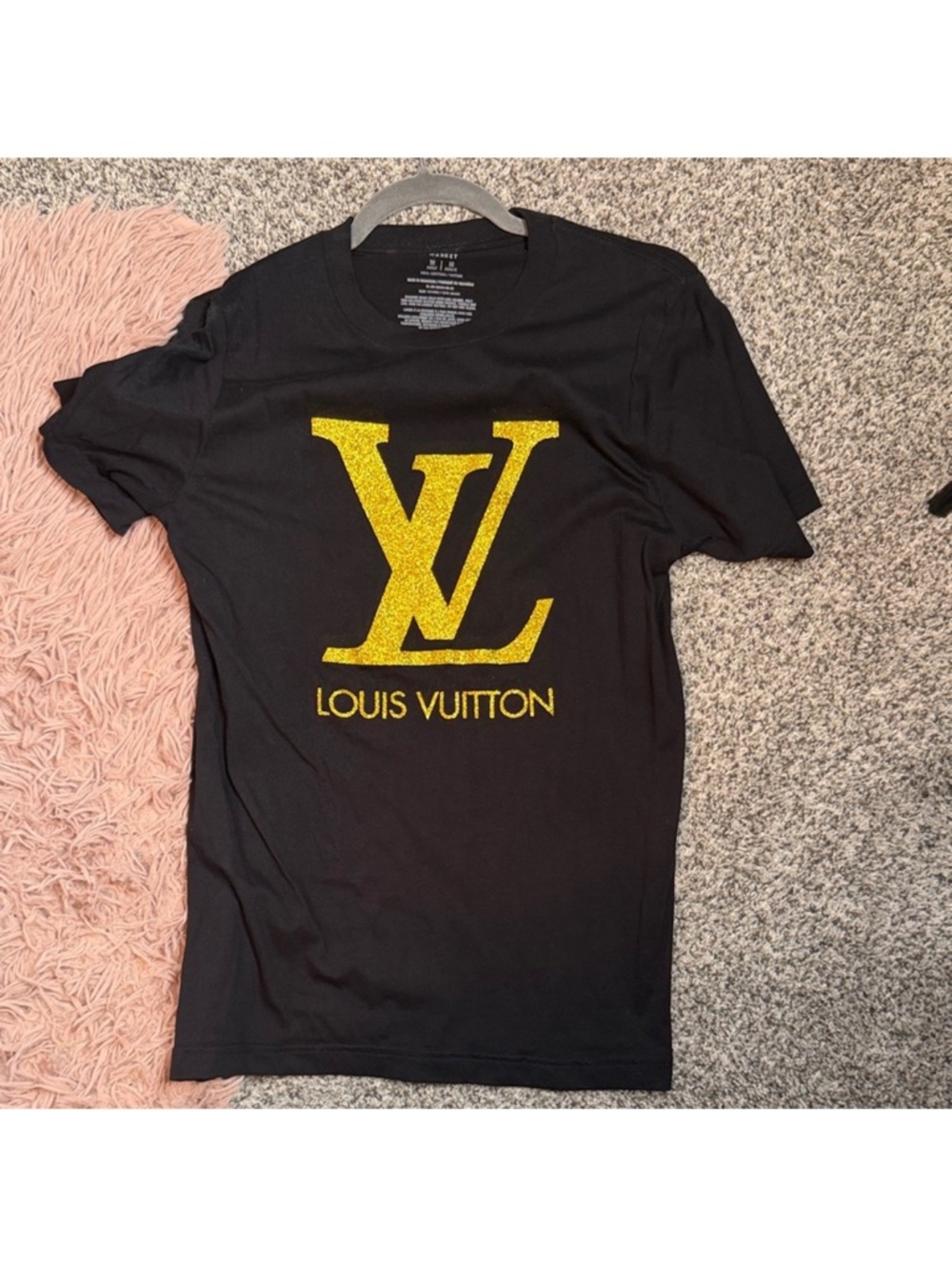 Louis Vuitton Women's Short Sleeve Tee in Black with Gold Logo